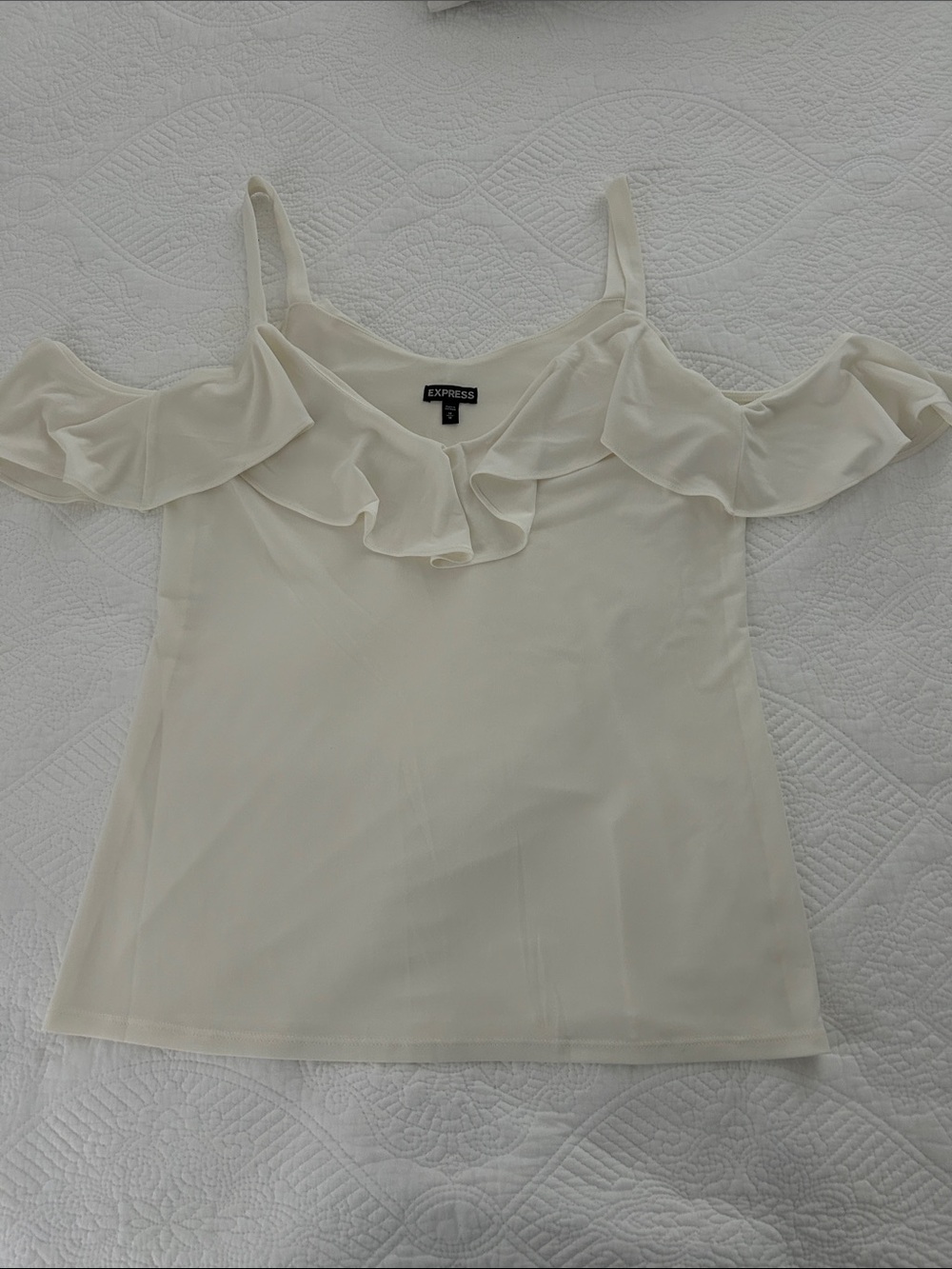 Express Cream Ruffle Cold-ShoulderTop - Picture 3 of 4